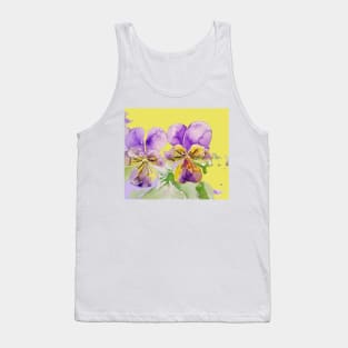 Viola Watercolor Purple Flower - violas On Yellow Tank Top